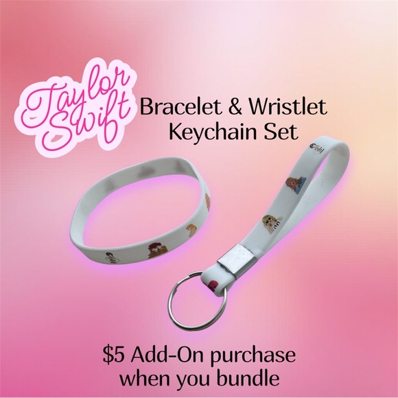 Taylor Swift Accessories - $5 Add-On 🆕Taylor Swift White Bracelet & Wristlet Keychain Set